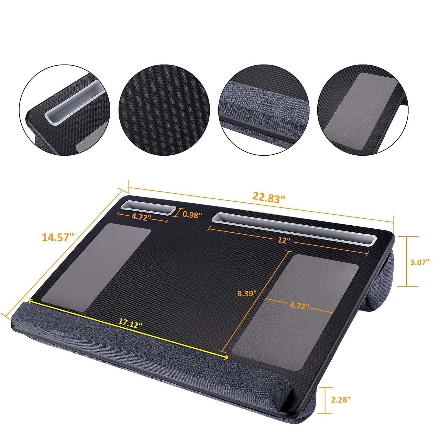 Extra Large Lap Laptop Desk- Home Office Portable LapDesk with Mouse Pad & Wrist Rest for Notebook/ MacBook/ Tablet, Sofa Bed Working, Writing, Drawing (Carbon Black, Fit Up to 17-inch Laptops)