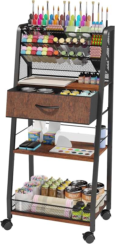 Three-Tier Metal Rolling Cart with Storage Drawer