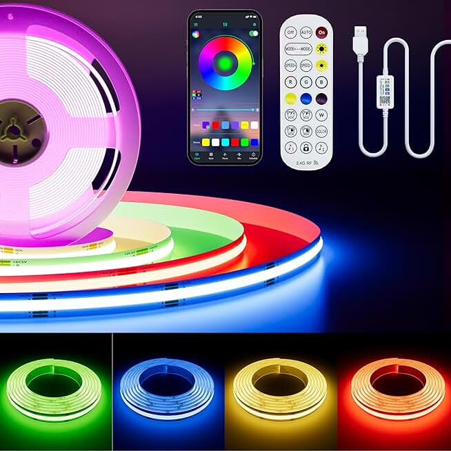5V USB RGB LED Strip Light, 4.92ft, Color Changing