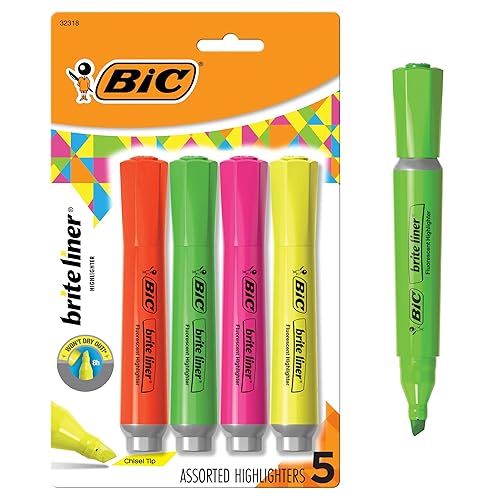 Set of 4 Chisel Tip Highlighters for Organizing and Coloring