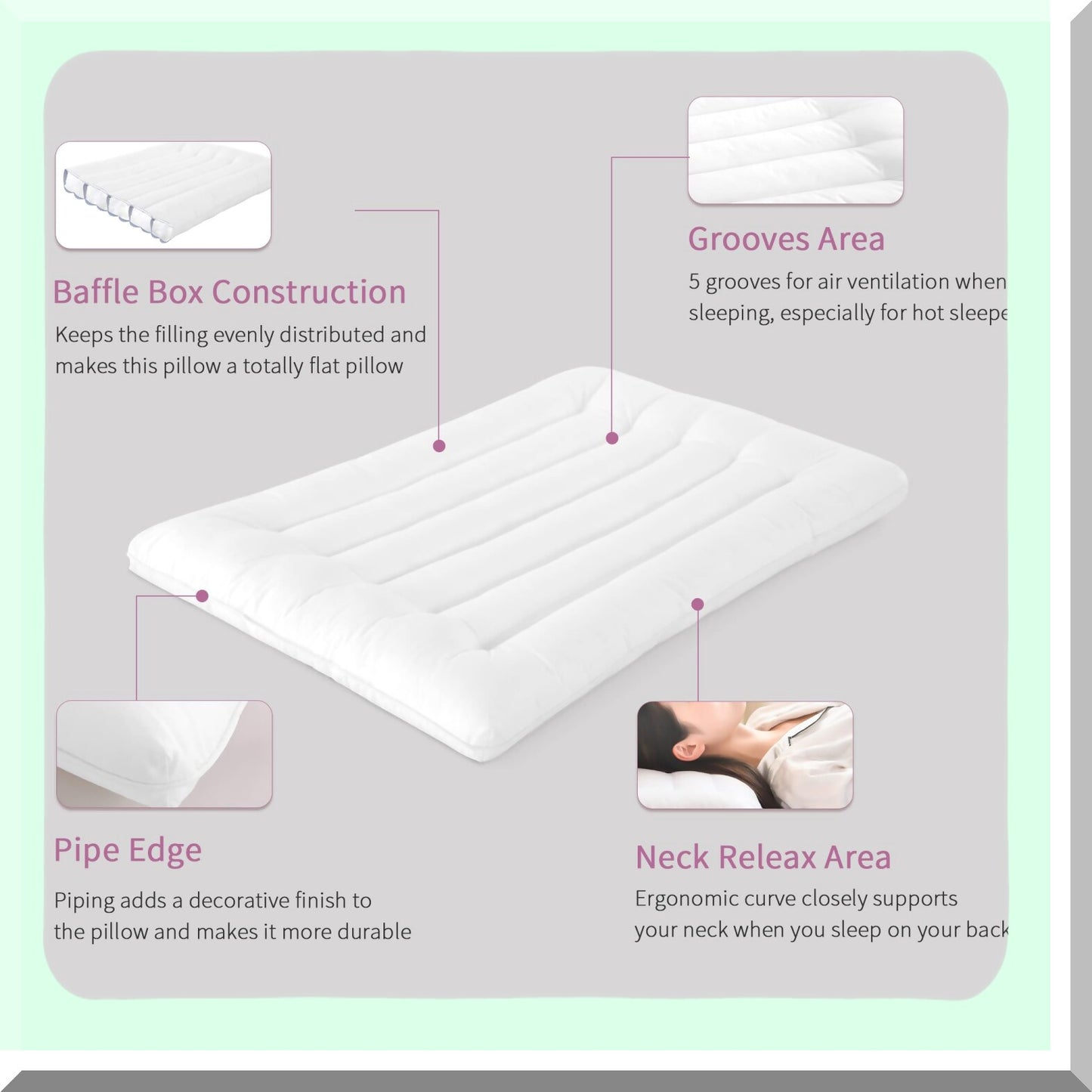 SlimDream Stomach Sleeper Pillow - 2.5 Inch Thin Flat Pillow for Back Sleepers - Low Profile Bed Pillow for Sleeping - Machine Washable - 18x26 Standard Size - White Color