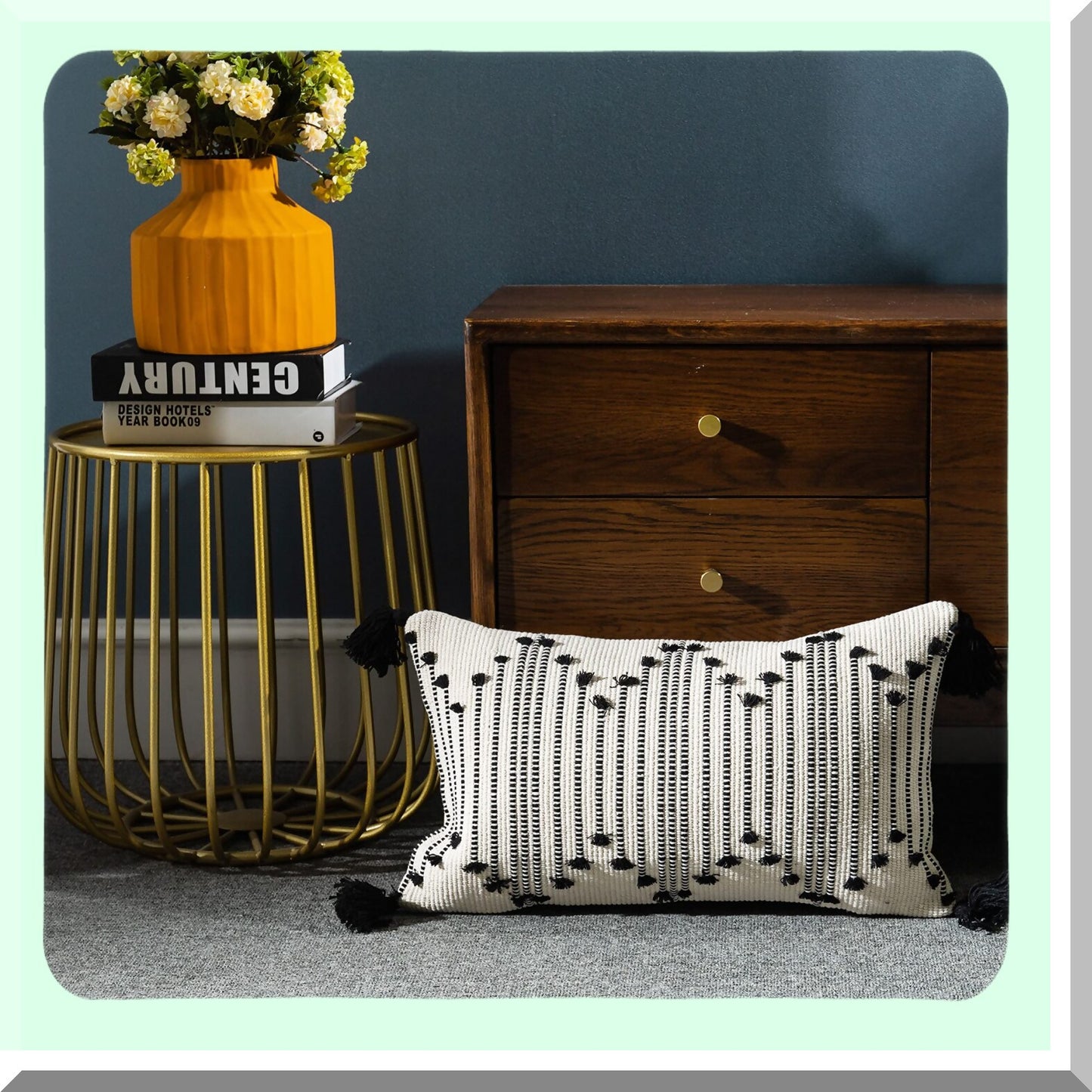 Boho Woven Lumbar Pillow Cover Set - Decorative Rectangle Throw Pillows - Black & White Pillowcase for Couch, Sofa, Bed, Car - 12x20 Inch