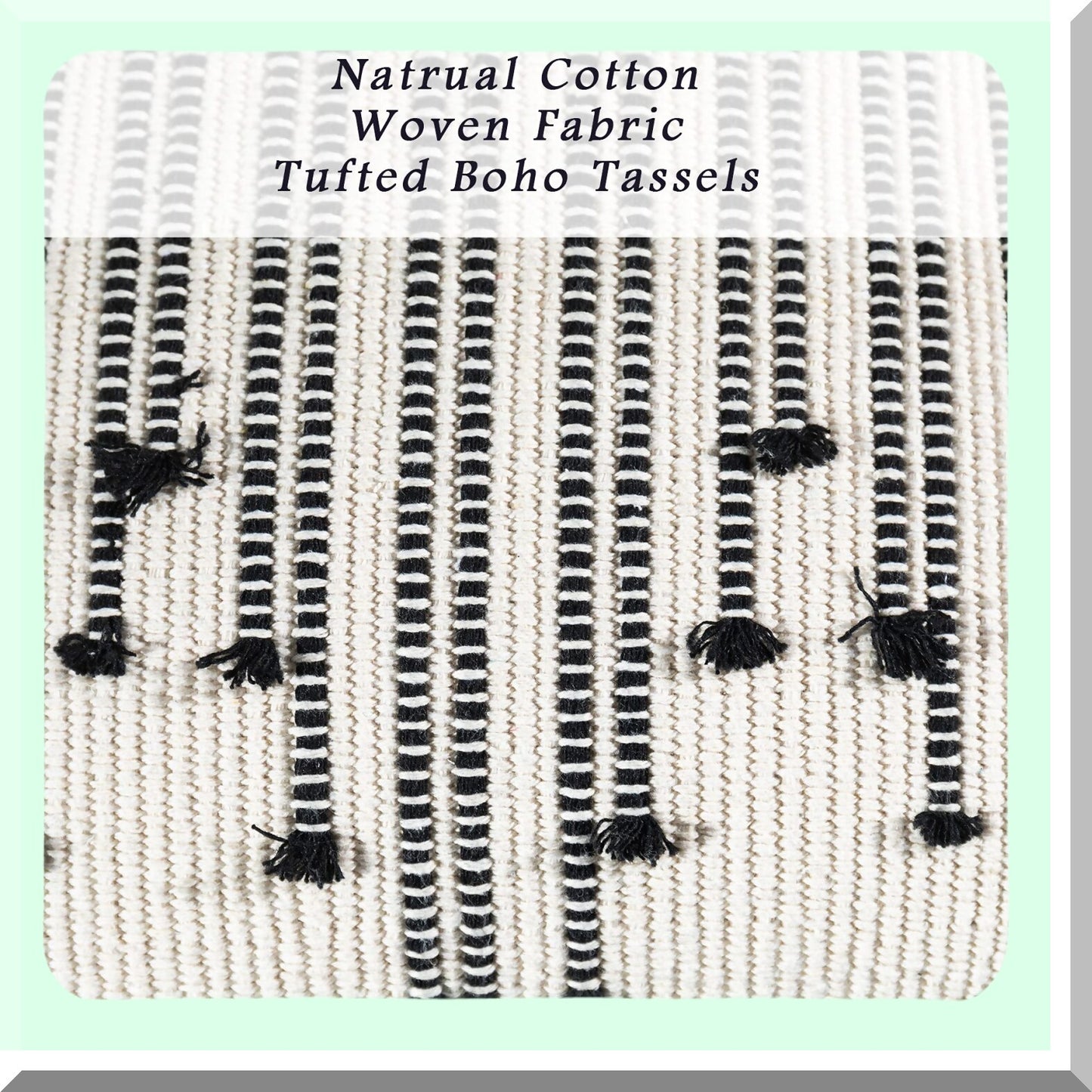 Boho Woven Lumbar Pillow Cover Set - Decorative Rectangle Throw Pillows - Black & White Pillowcase for Couch, Sofa, Bed, Car - 12x20 Inch