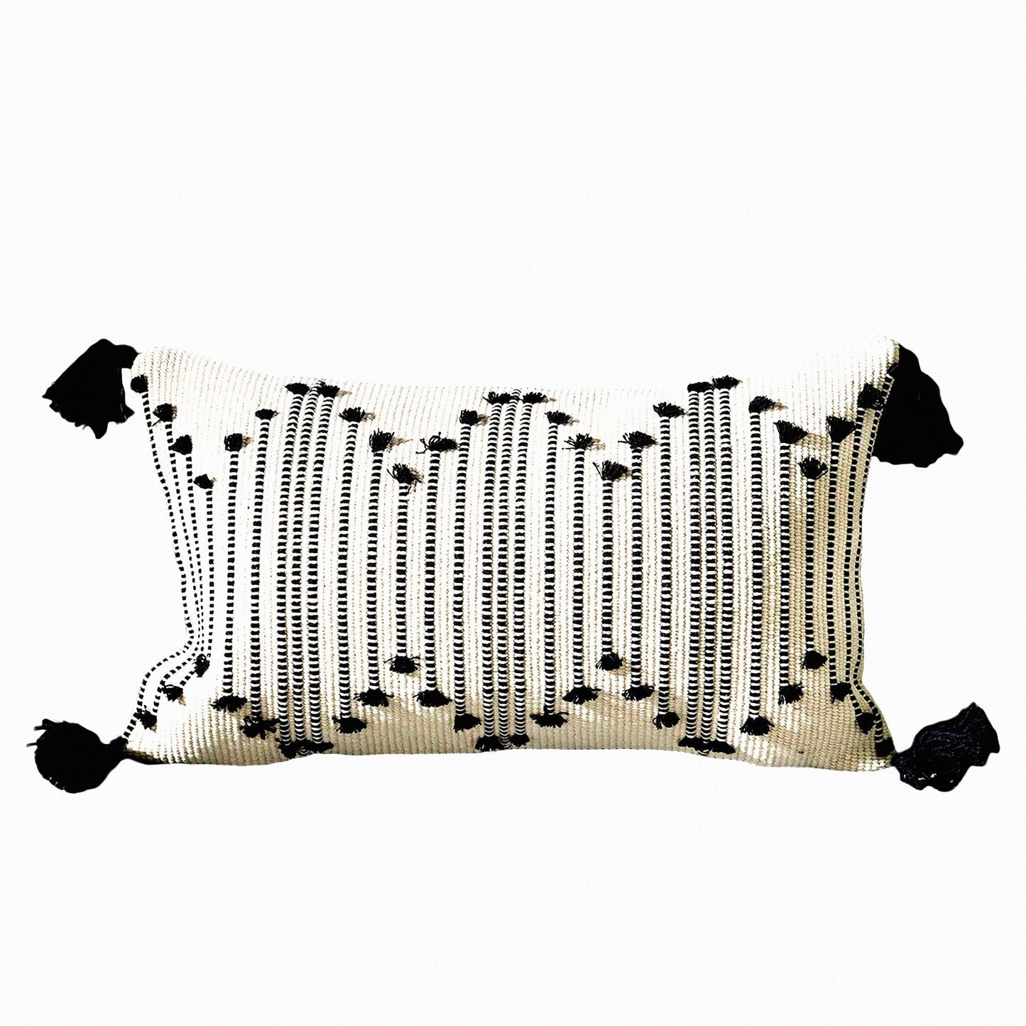 Boho Woven Lumbar Pillow Cover Set - Decorative Rectangle Throw Pillows - Black & White Pillowcase for Couch, Sofa, Bed, Car - 12x20 Inch