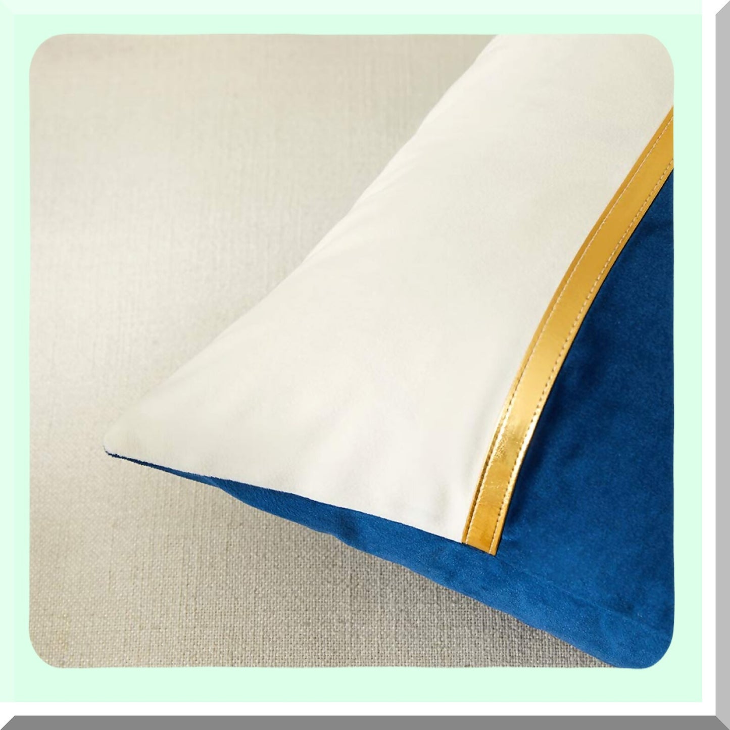 Royal Blue Velvet Patchwork Pillow Covers - Set of 4 | Gold Leather Accent | Luxury Home Decor Cushion Cases for Living Room Couch Bed | 18x18 Inch Square | Blue and White Theme