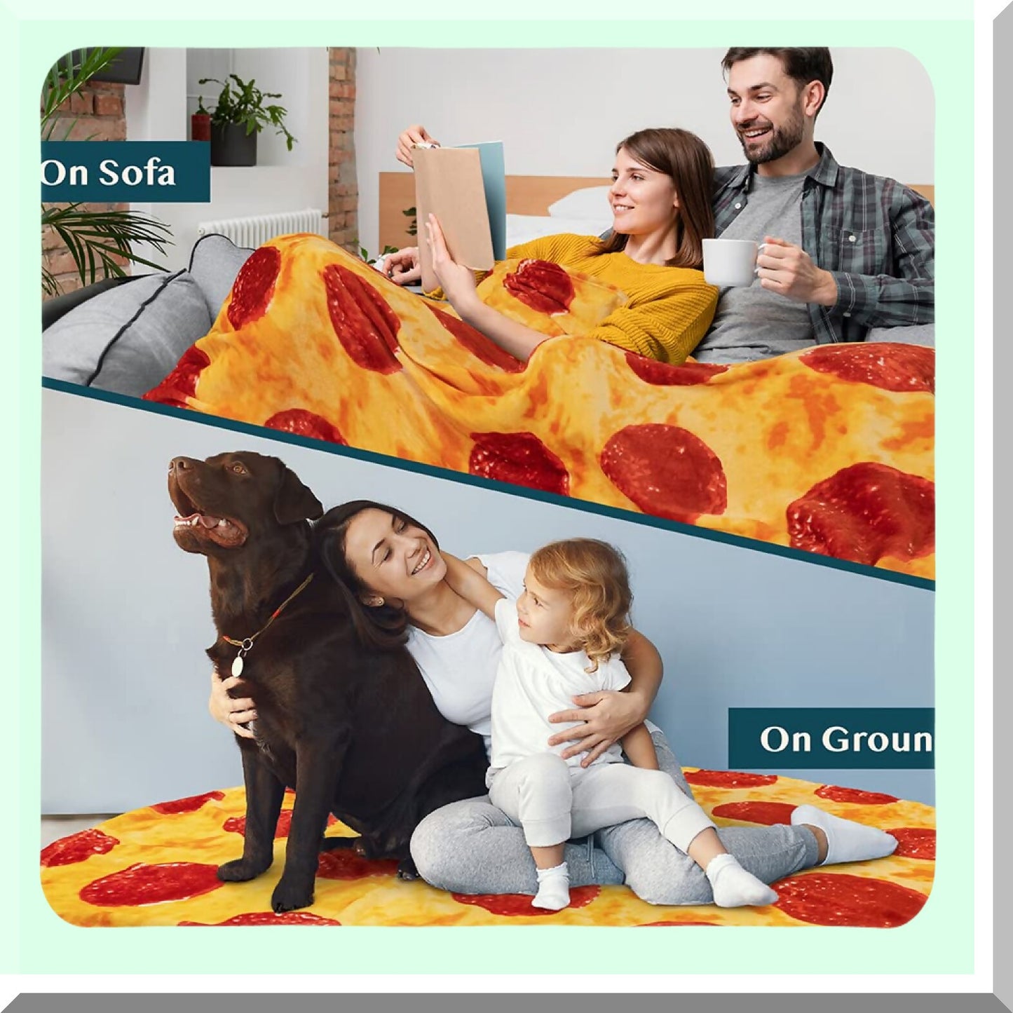 Pepperoni Dream Cozy Blanket - Double Sided Realistic Pizza Throw, Fun Gag Gift for Kids, Teens, Adults, 60in