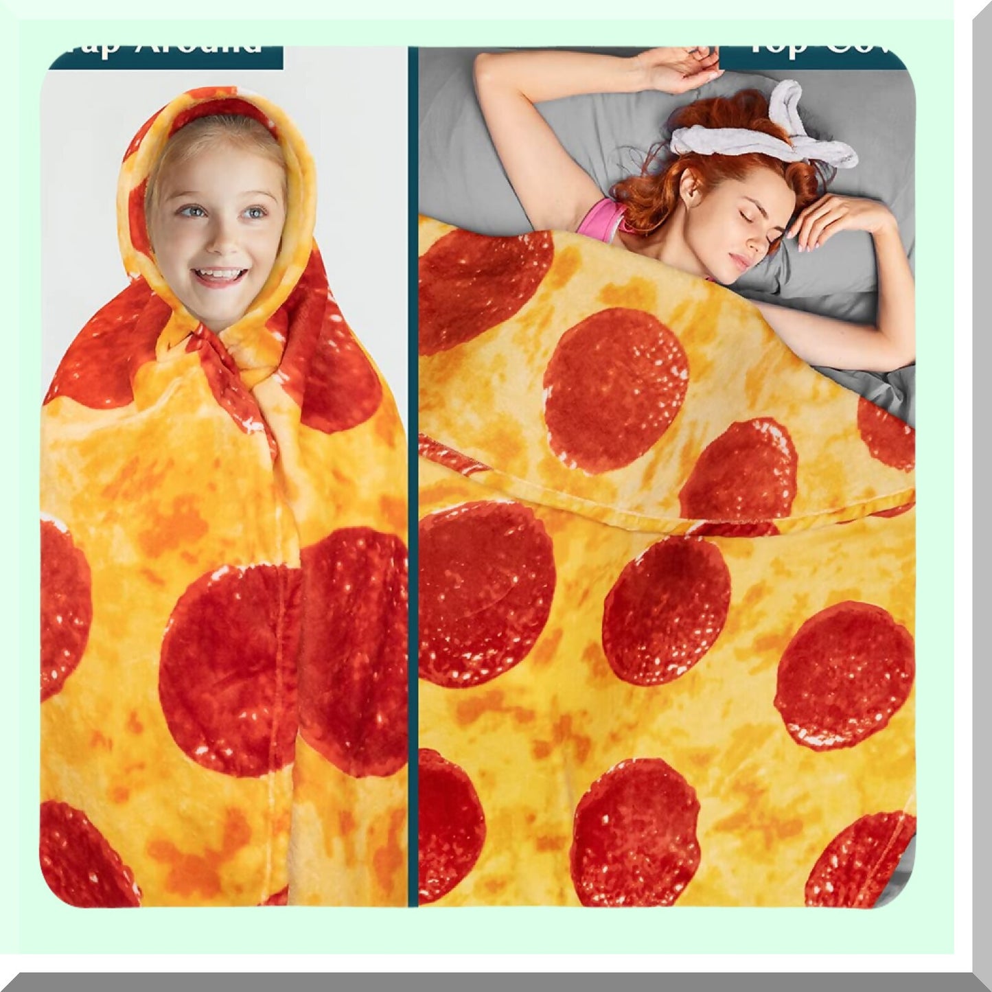 Pepperoni Dream Cozy Blanket - Double Sided Realistic Pizza Throw, Fun Gag Gift for Kids, Teens, Adults, 60in