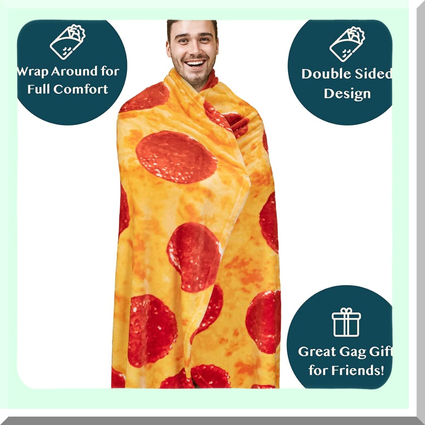 Pepperoni Dream Cozy Blanket - Double Sided Realistic Pizza Throw, Fun Gag Gift for Kids, Teens, Adults, 60in