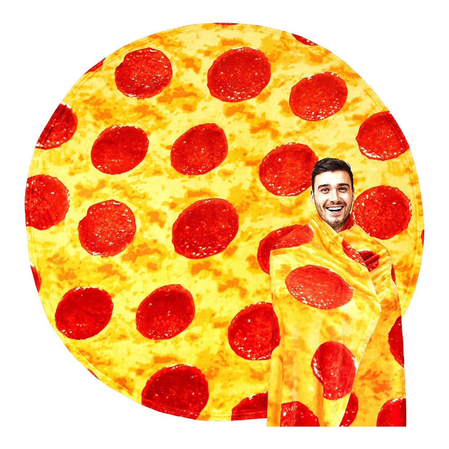 Pepperoni Dream Cozy Blanket - Double Sided Realistic Pizza Throw, Fun Gag Gift for Kids, Teens, Adults, 60in