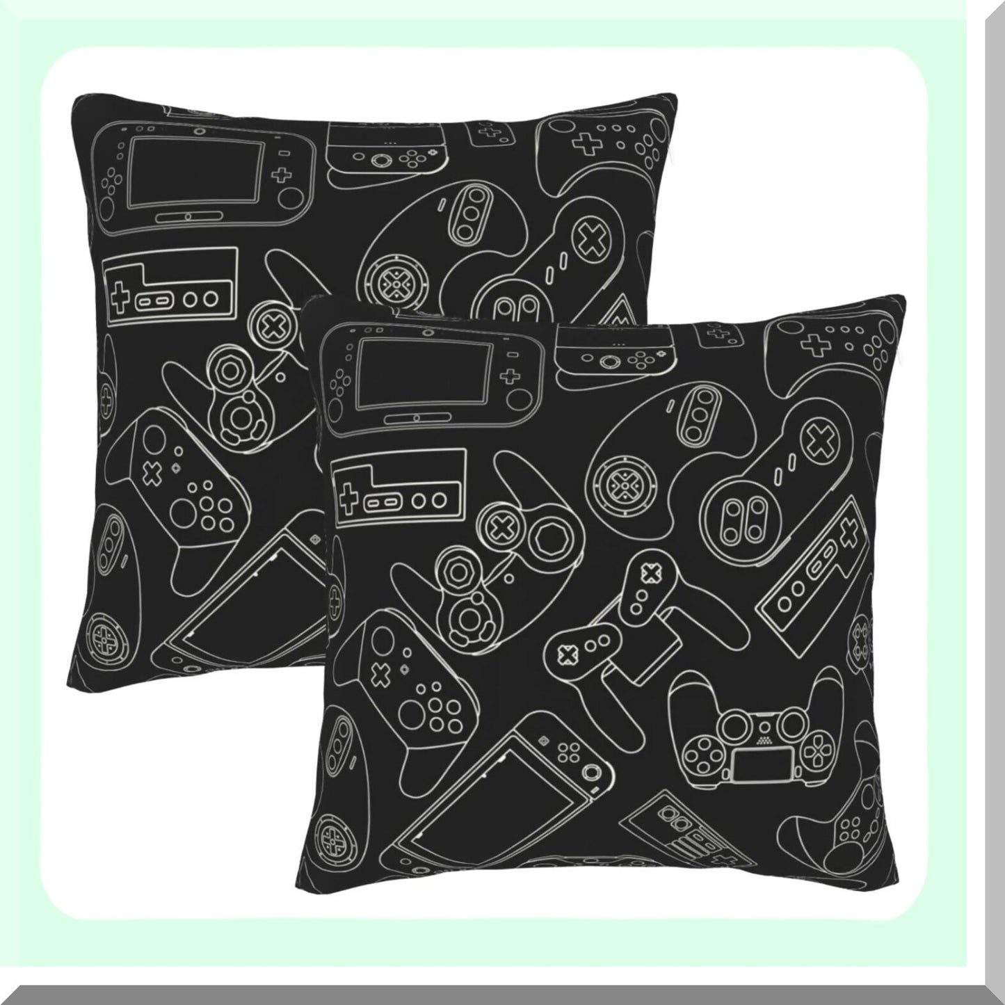 Gamer's Paradise Pillow Covers - Set of 2 Video Game Controller Decorative Cushion Cases for Sofa Couch Bed Home Decor, 18"X18" - Gaming Gadgets Theme