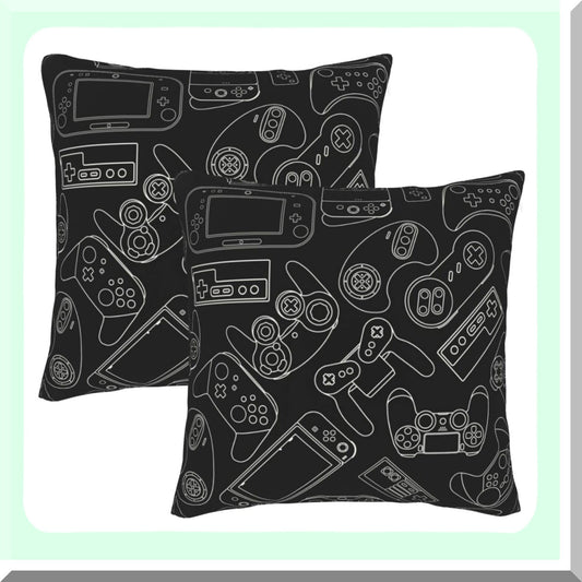 Gamer's Paradise Pillow Covers - Set of 2 Video Game Controller Decorative Cushion Cases for Sofa Couch Bed Home Decor, 18"X18" - Gaming Gadgets Theme