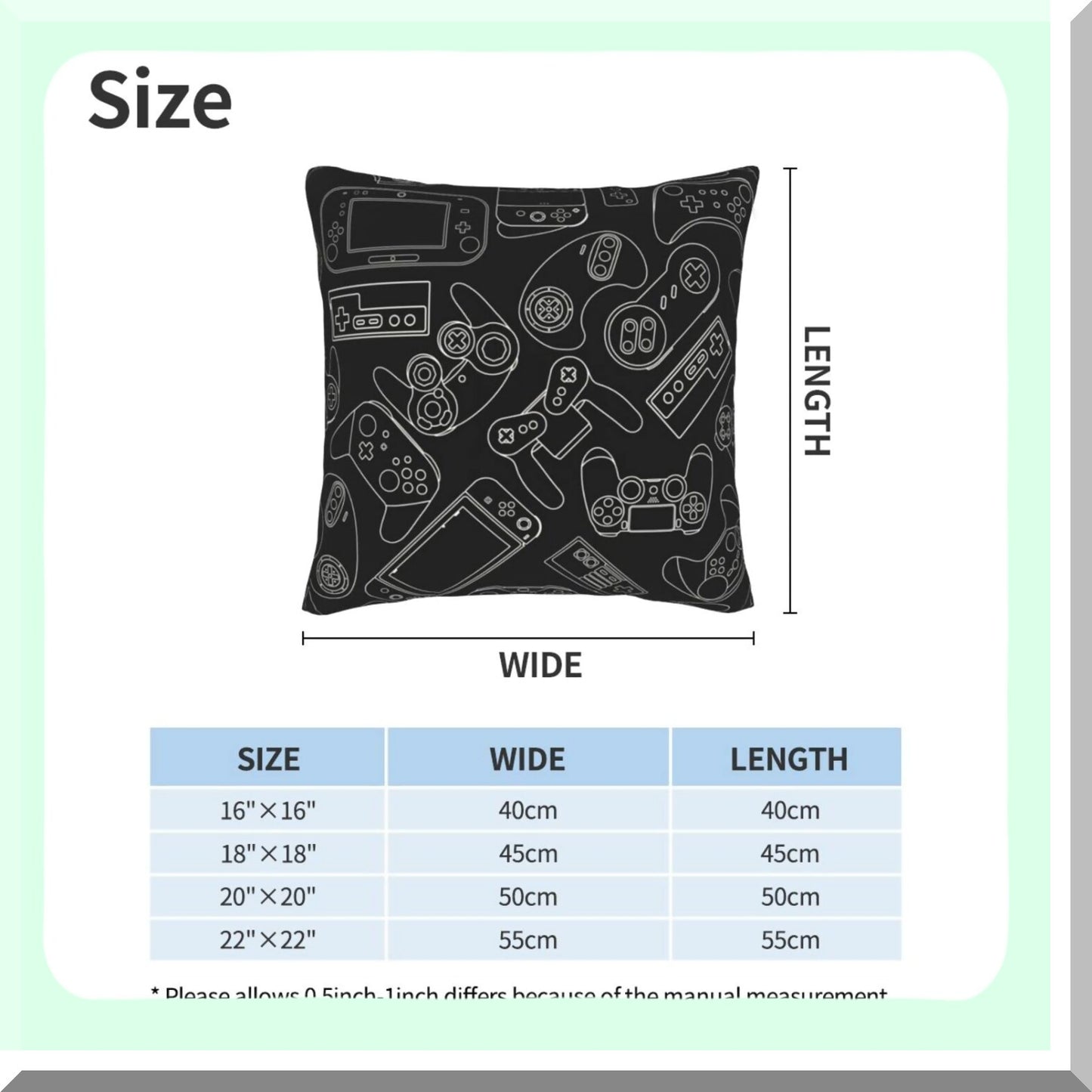 Gamer's Paradise Pillow Covers - Set of 2 Video Game Controller Decorative Cushion Cases for Sofa Couch Bed Home Decor, 18"X18" - Gaming Gadgets Theme