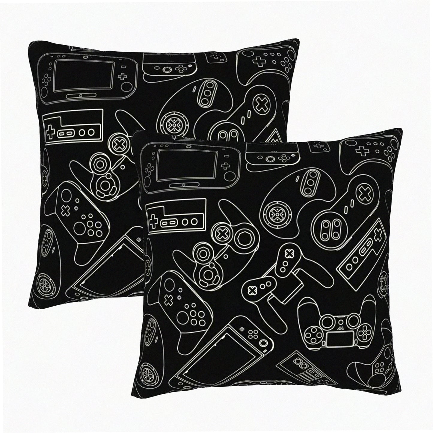 Gamer's Paradise Pillow Covers - Set of 2 Video Game Controller Decorative Cushion Cases for Sofa Couch Bed Home Decor, 18"X18" - Gaming Gadgets Theme