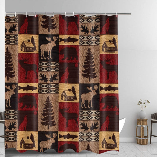 Rustic Patchwork Woodland Animal Shower Curtain 71x72in
