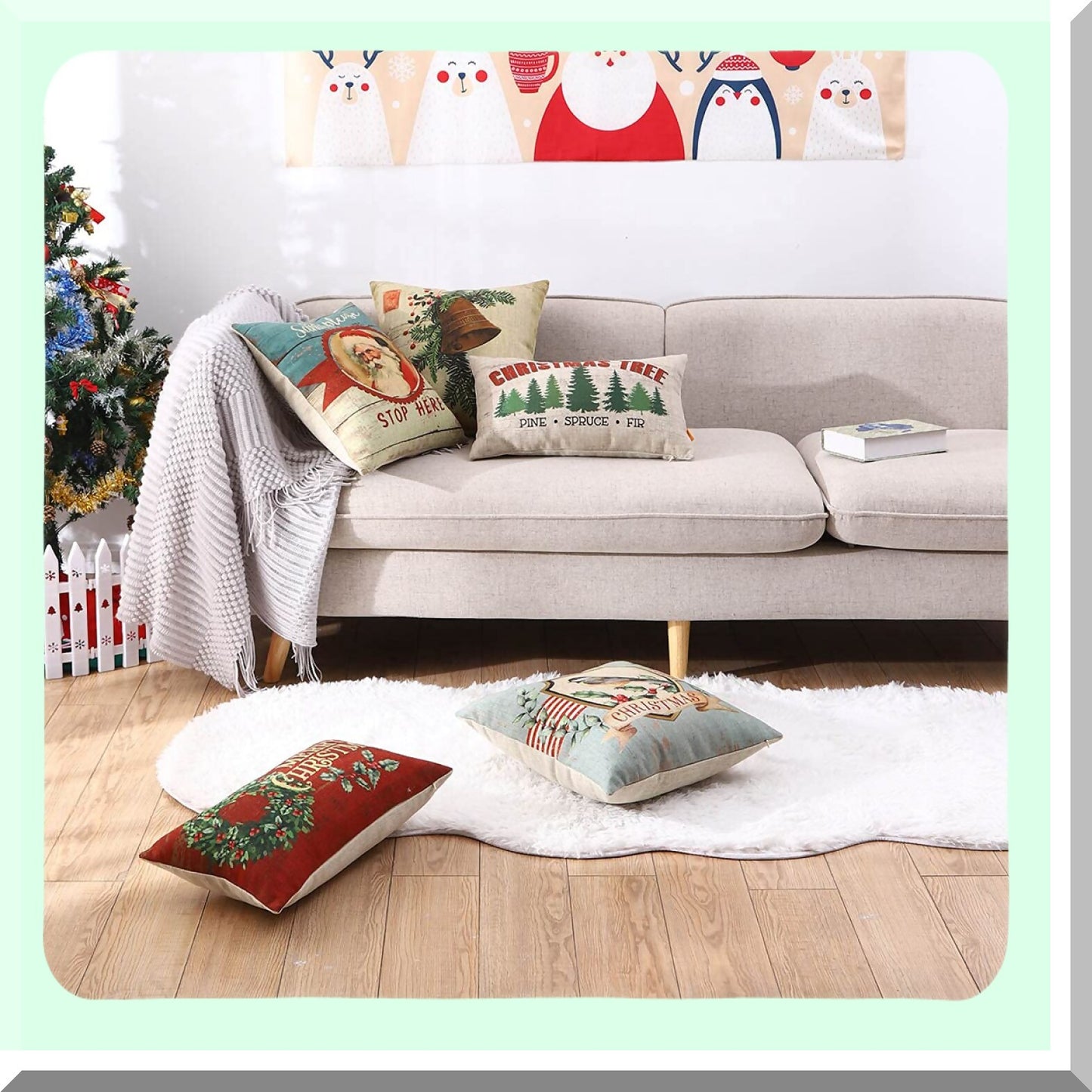 Wreath Decor Cushion Cover - Sofa Couch Pillowcase 12x20 Inch - Decorative Throw Pillow Case for Home Decor - CC1865 Collection