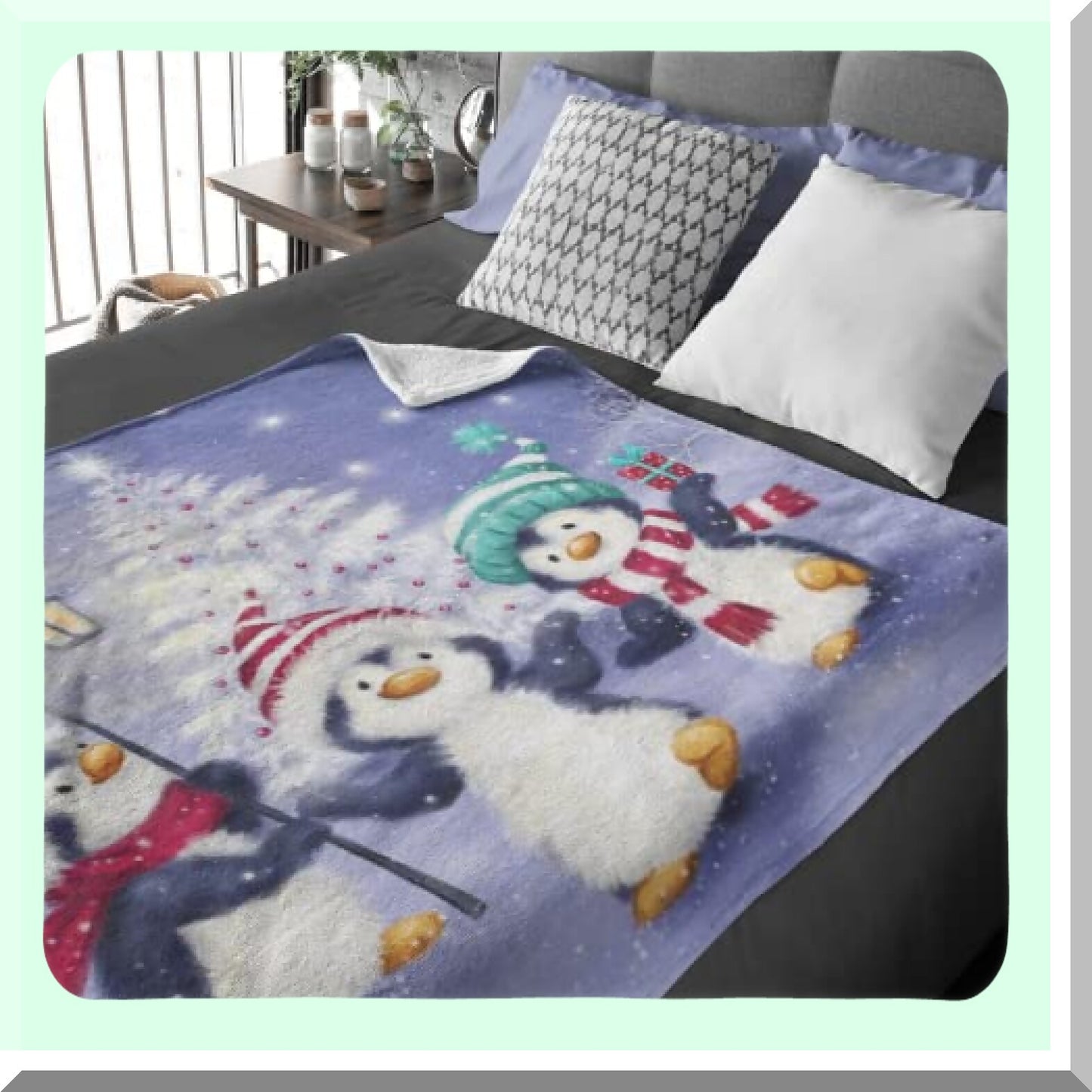 CozyPenguin Fleece Throw - Super Soft Plush Blanket for Kids & Adults, 50"x60" Queen Size, Perfect for Snow Lovers"