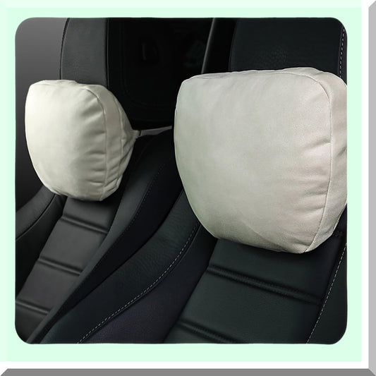 Superfiber Suede Drive Comfort Pillow - Plant-Based Polyester Headrest Support Cushion for Car Seats - Adjustable & Refillable Neck Pillows (2pcs)