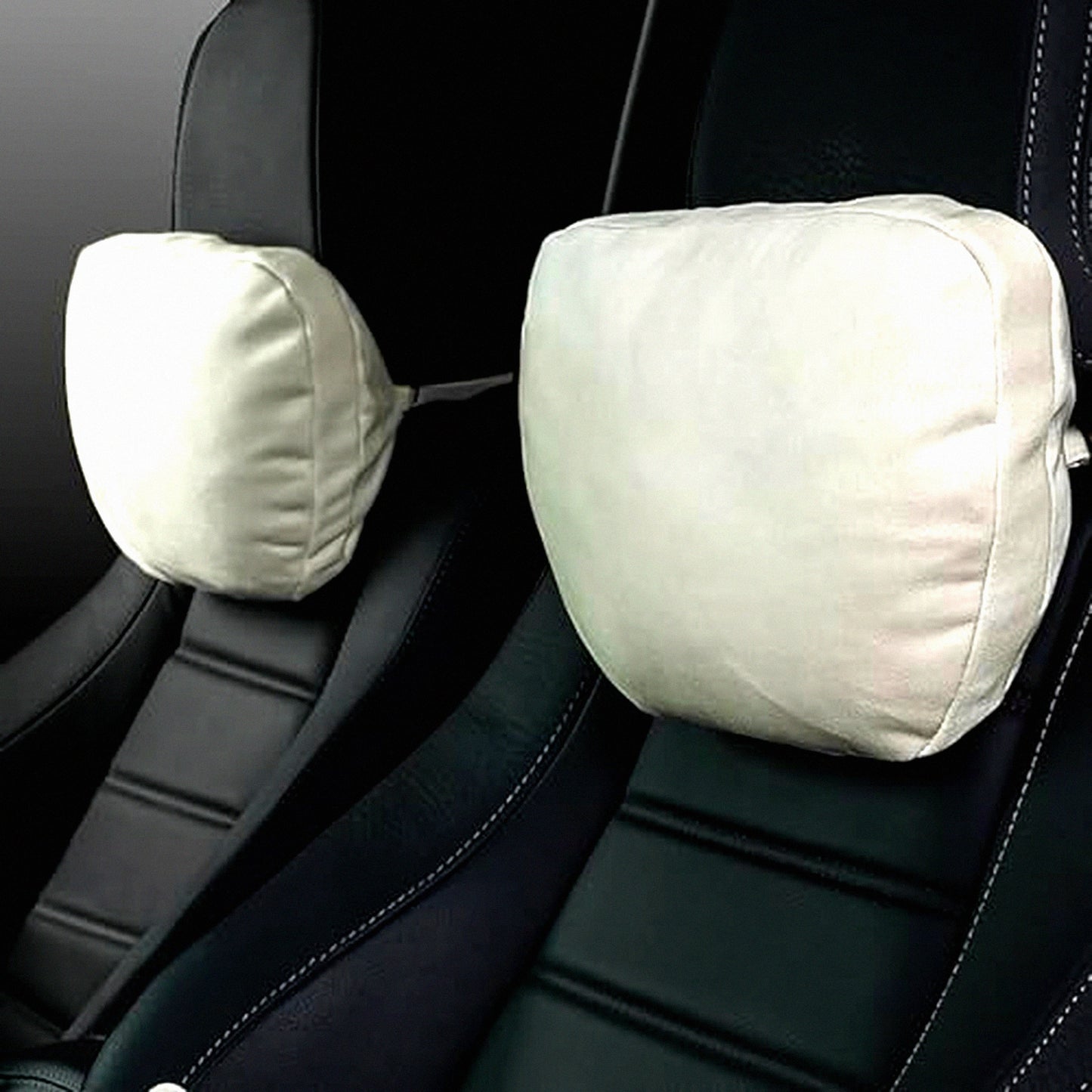 Superfiber Suede Drive Comfort Pillow - Plant-Based Polyester Headrest Support Cushion for Car Seats - Adjustable & Refillable Neck Pillows (2pcs)