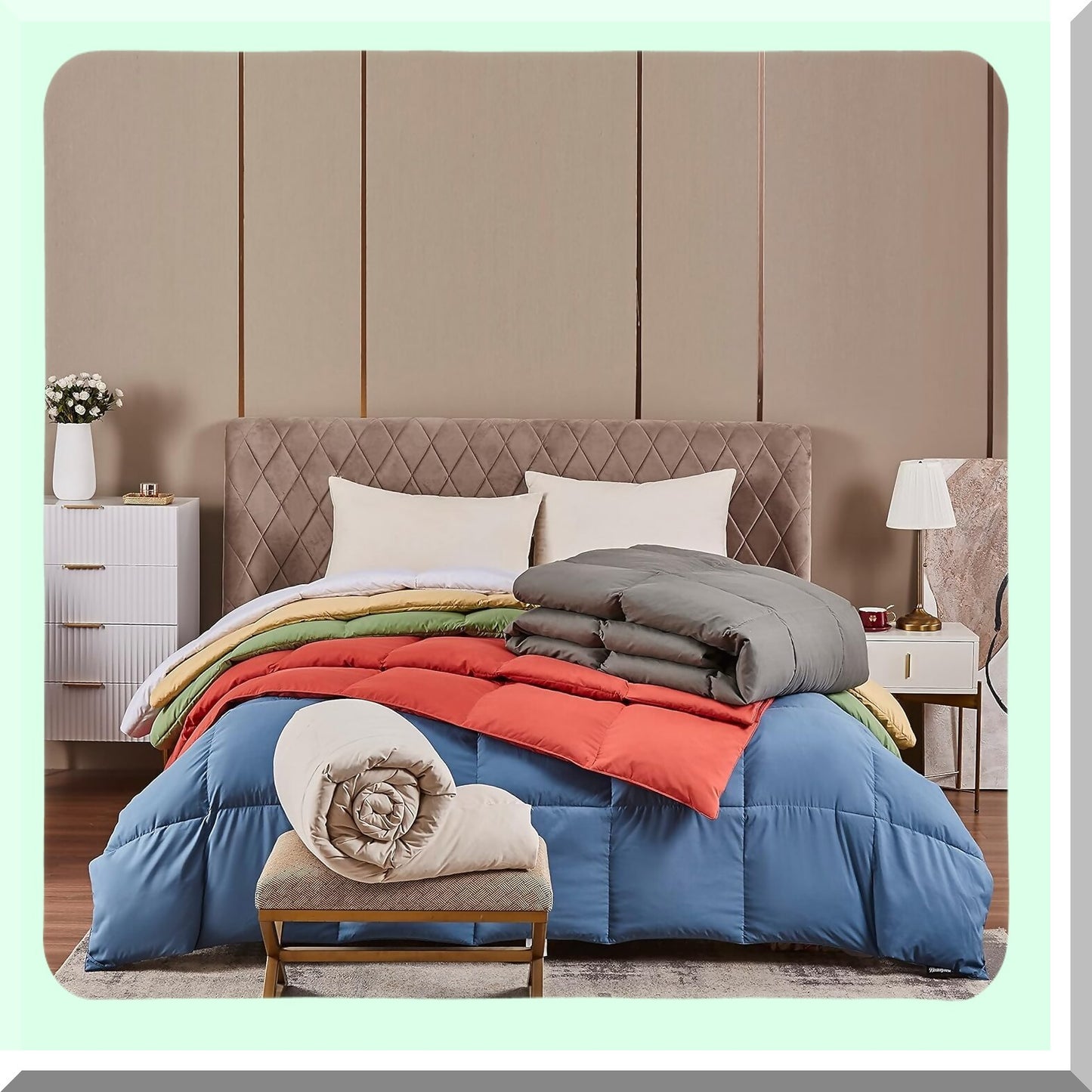 FluffyDreams All Season Twin Comforter - Ultra-Soft Down Duvet Insert with Colored Microfiber Cover Fabric & Corner Tabs for Cozy Sleep