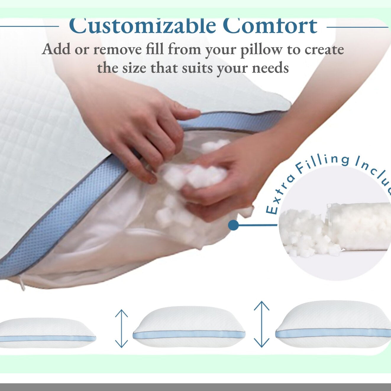 Cooling Cloud Memory Foam Pillow - Adjustable Loft Luxury Queen Size Pillow for Back, Stomach, Side Sleepers - Soft Down Alternative - CertiPUR-US Certified - Medium Soft Support