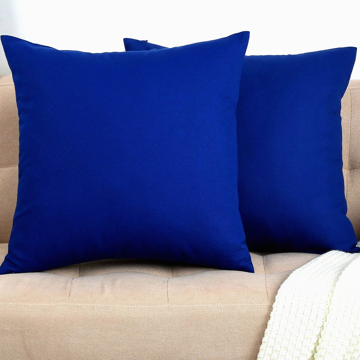 Royal Blue Cotton Canvas Pillow Covers - Set of 2, 18x18 Decorative Cushion Covers in 45 Colors - Solid 100% Cotton Throw Pillow Cases