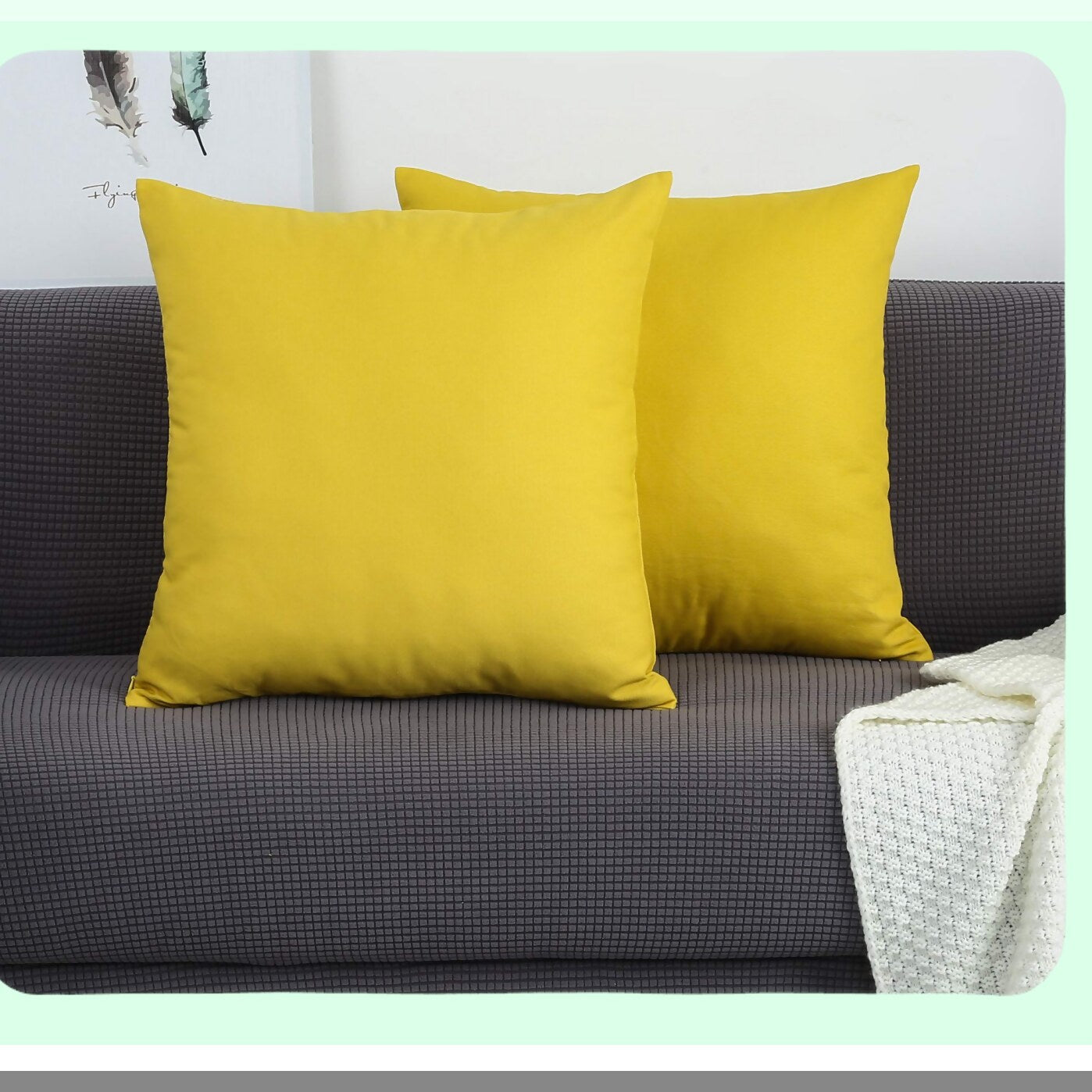 Vibrant Cotton Canvas Throw Pillow Covers - 100% Cotton, Decorative Cushion Covers in Deep Yellow, 20"x20", Set of 2 - Choose from 45 Colors