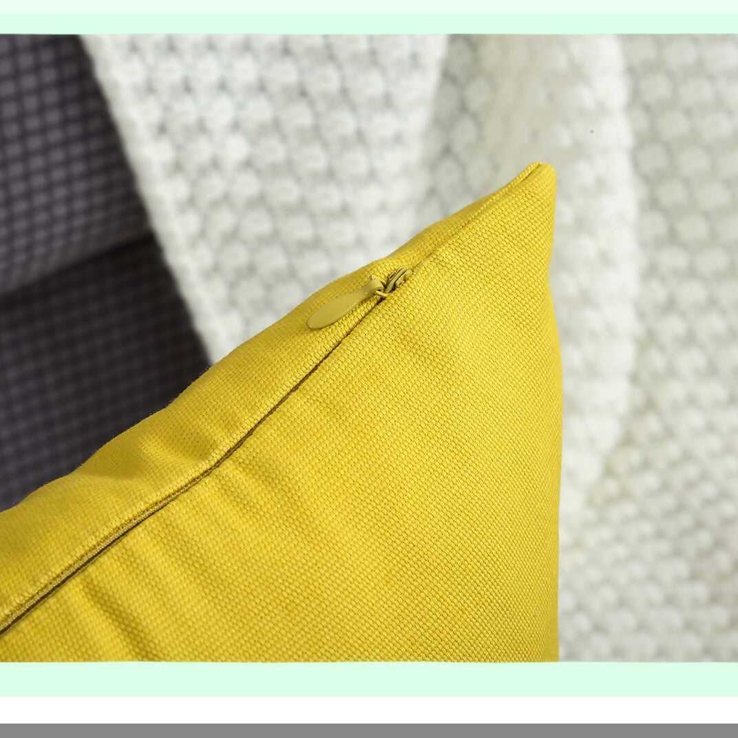 Vibrant Cotton Canvas Throw Pillow Covers - 100% Cotton, Decorative Cushion Covers in Deep Yellow, 20"x20", Set of 2 - Choose from 45 Colors