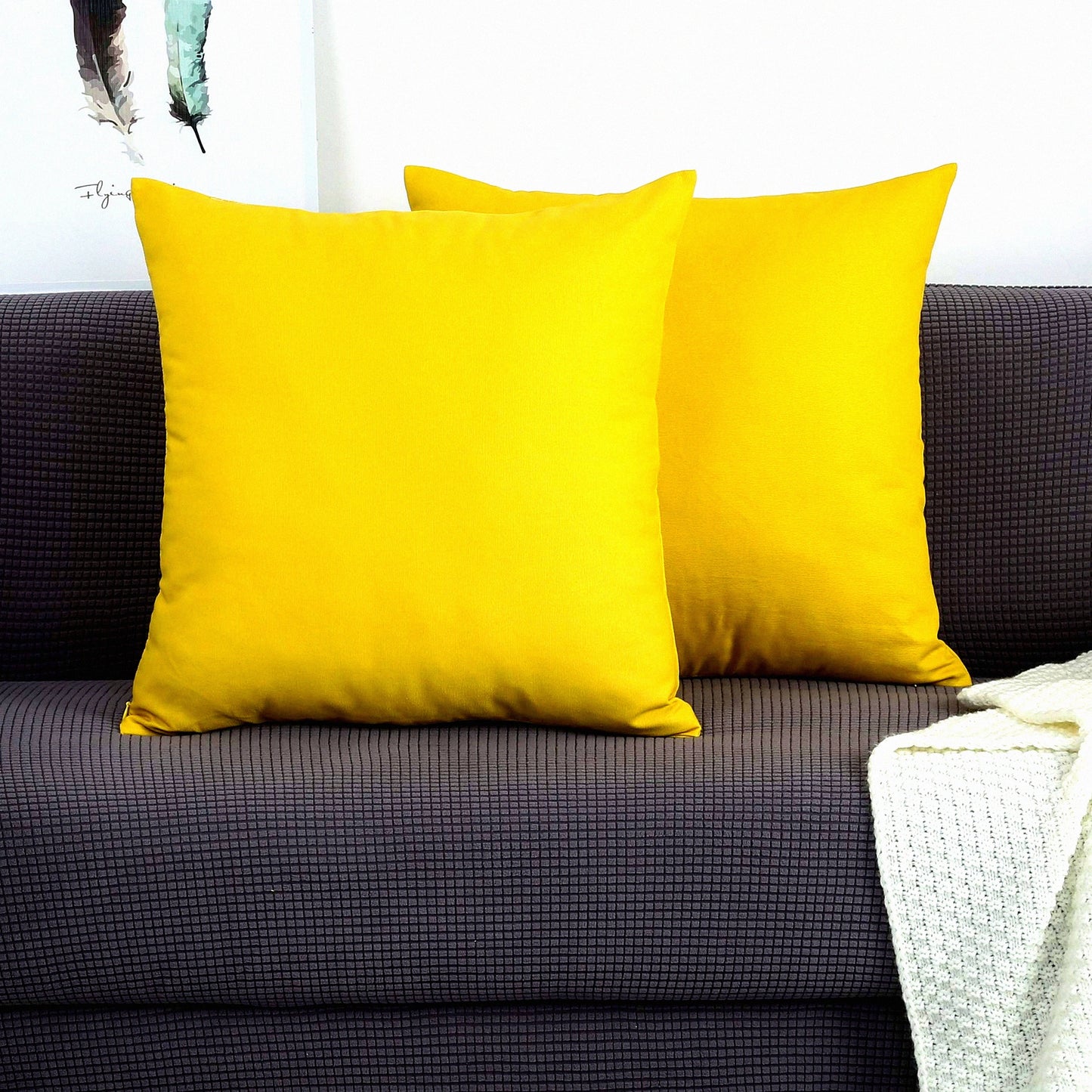 Vibrant Cotton Canvas Throw Pillow Covers - 100% Cotton, Decorative Cushion Covers in Deep Yellow, 20"x20", Set of 2 - Choose from 45 Colors