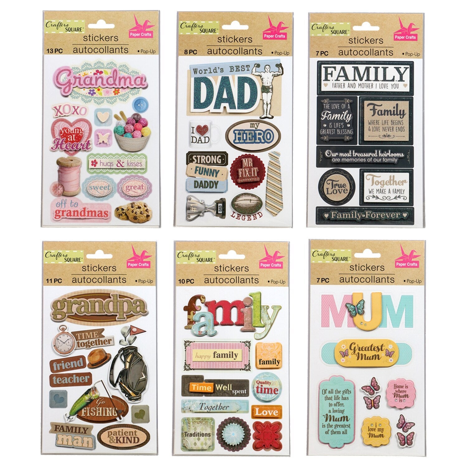 Crafter's Square Handmade Family Stickers (Pack of 36)