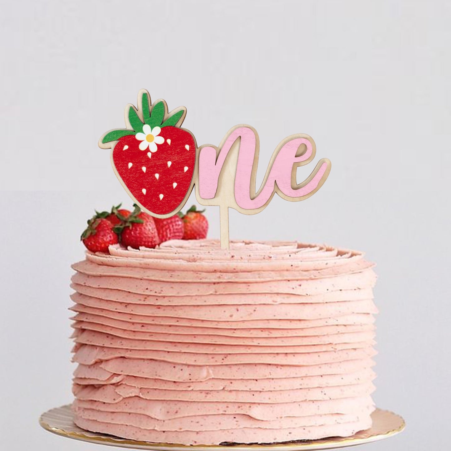 Girl's First Birthday Strawberry Wooden Cake Topper