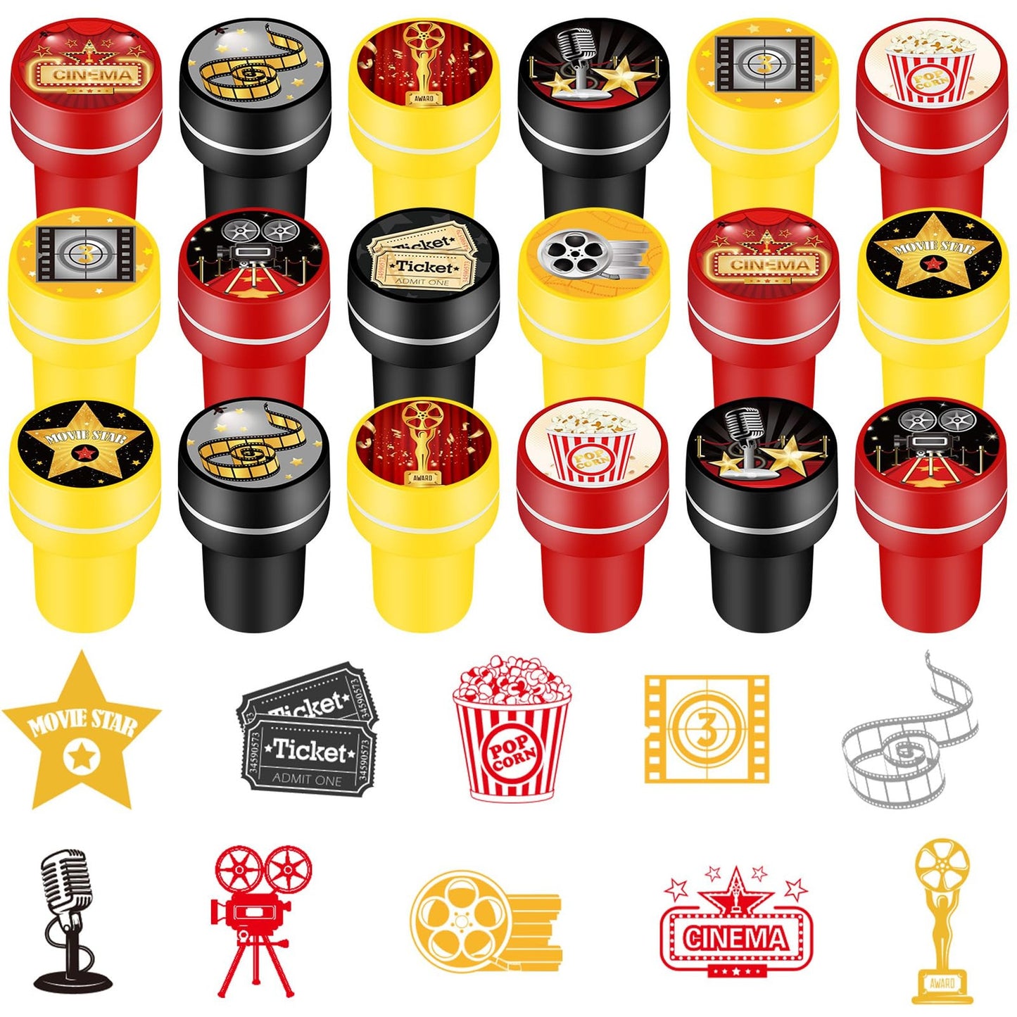 Movie Night Stampers Party Pack - Fun Movie Themed Favors for Kids! Perfect for Birthday Parties, Goody Bags, and Toddler Friends. 60 Pcs of Decorative Stamps and Prizes.