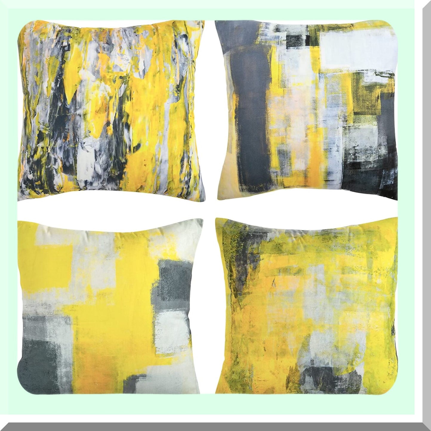 Yellow Bliss Decor Set - 4 Pack of Yellow Throw Pillow Covers for Couch, Sofa, Living Room & Bedroom - 18x18 Inch Accent Cushion Cases with Grey Paint Design
