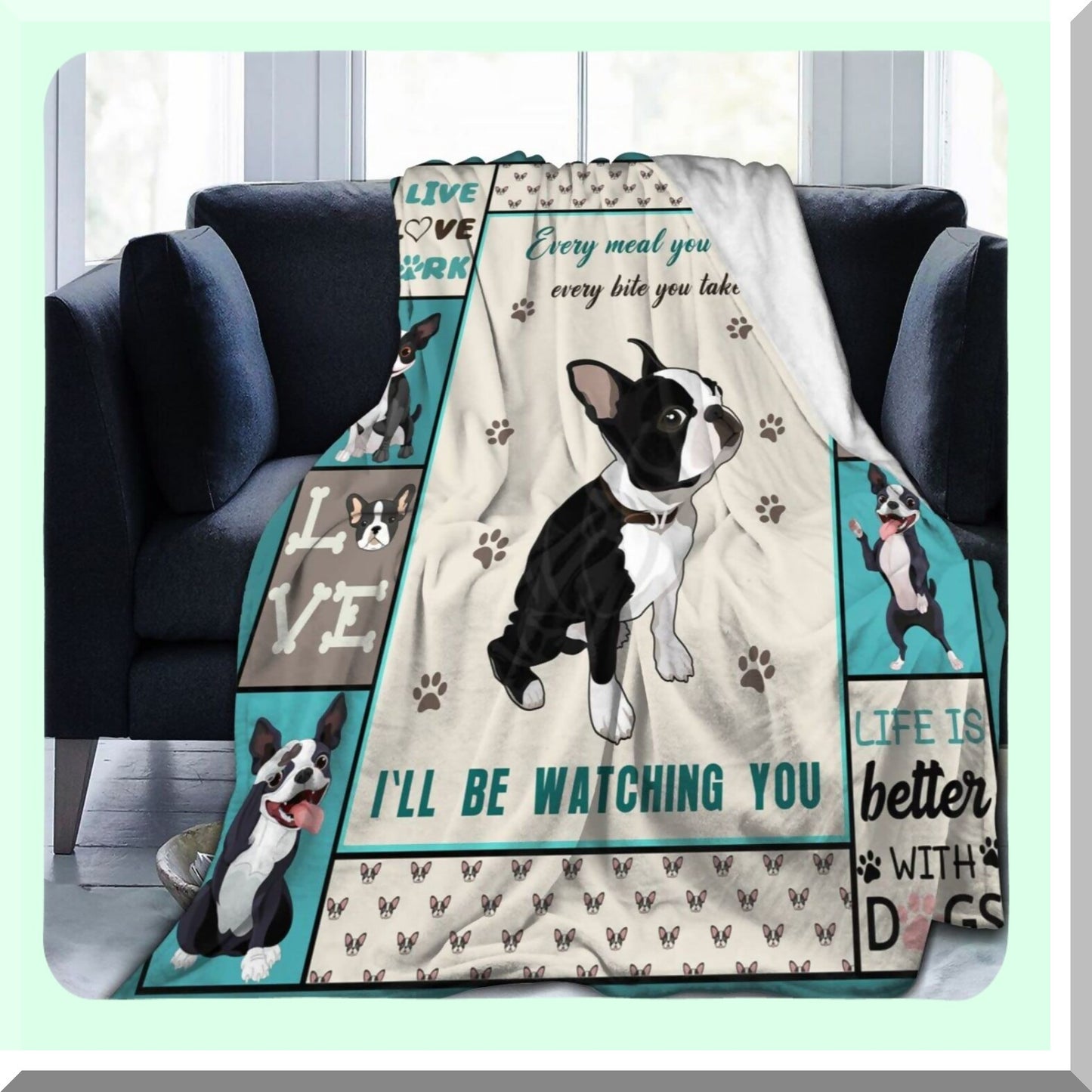 Boston Terrier Bliss: Ultra Soft Cozy Plush Flannel Fleece Blanket - Lightweight, Fuzzy, and Warm for Dog Lovers - Perfect Gift for Bed, Couch, or Sofa (50"x40")