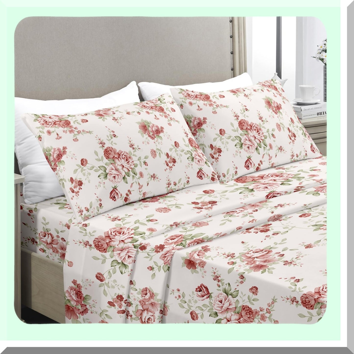 Floral Bliss Queen Sheet Set - Ultra Soft Microfiber Bed Sheets for Queen Size Bed with Deep Pocket - Fade and Shrink Resistant - 4PC Set