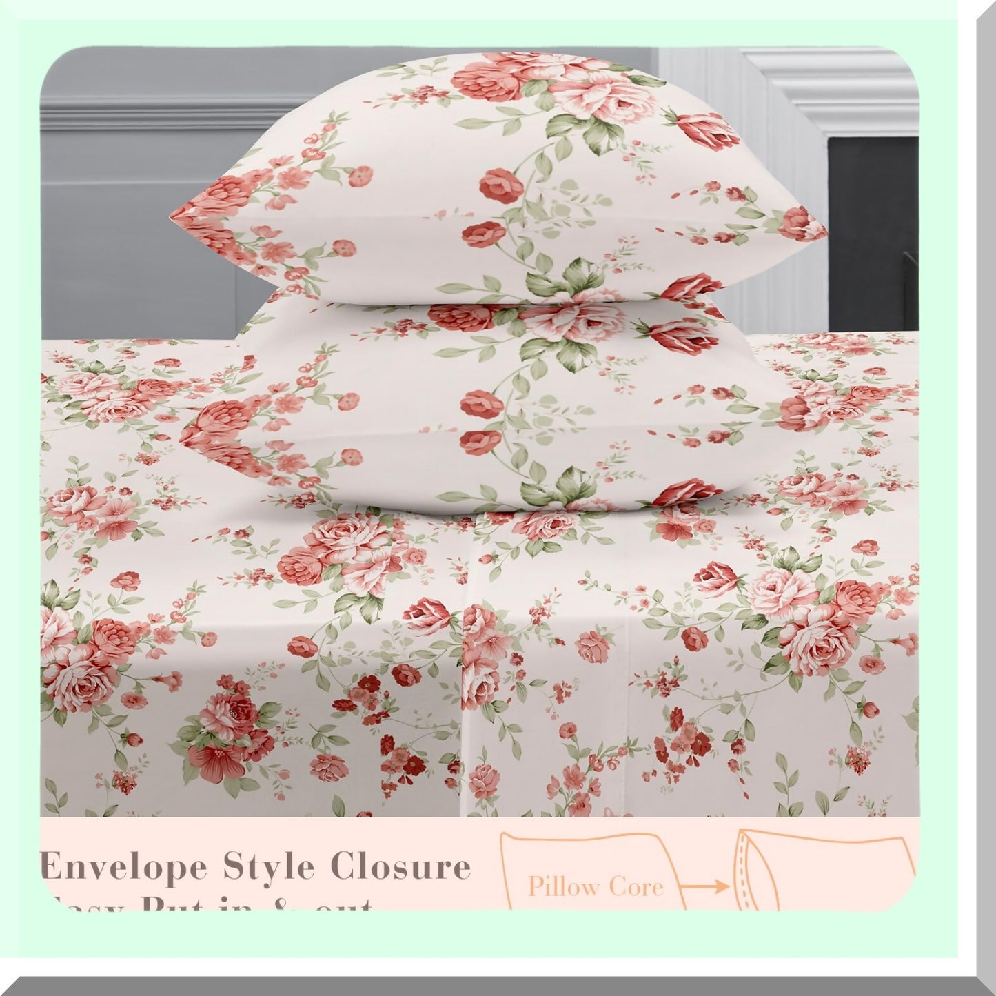 Floral Bliss Queen Sheet Set - Ultra Soft Microfiber Bed Sheets for Queen Size Bed with Deep Pocket - Fade and Shrink Resistant - 4PC Set