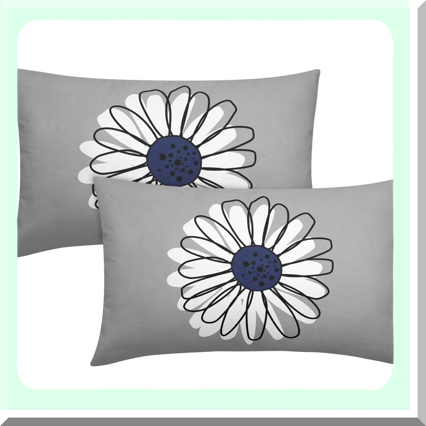 Daisy Bloom Navy Blue Pillow Covers - Set of 2 Modern Art Flower Decorative Throw Pillows - Spring Summer Gray Colored Lumbar Cushion Case for Home Sofa