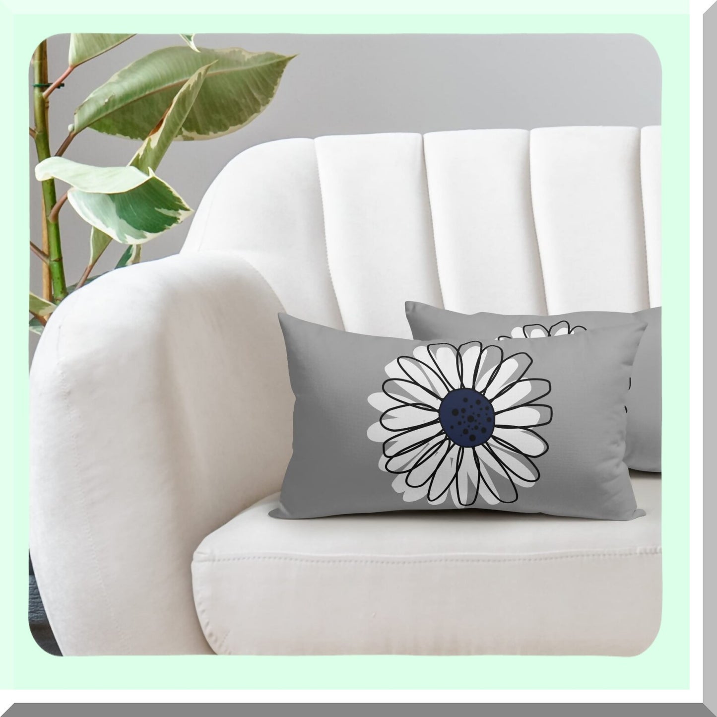 Daisy Bloom Navy Blue Pillow Covers - Set of 2 Modern Art Flower Decorative Throw Pillows - Spring Summer Gray Colored Lumbar Cushion Case for Home Sofa