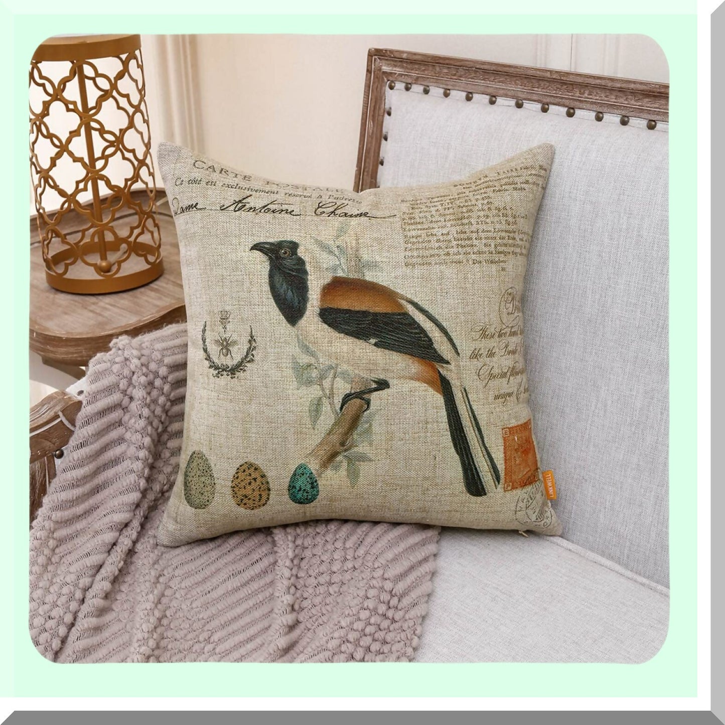 Birdsong Square Pillow Cover - 18x18 Inch Decorative Throw Case for Sofa & Bed, Egg Cushion Design, Home Decor Accent, CC1888