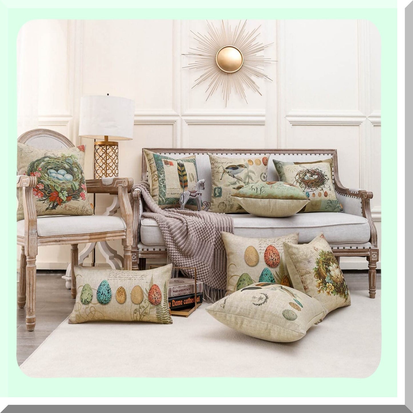 Birdsong Square Pillow Cover - 18x18 Inch Decorative Throw Case for Sofa & Bed, Egg Cushion Design, Home Decor Accent, CC1888