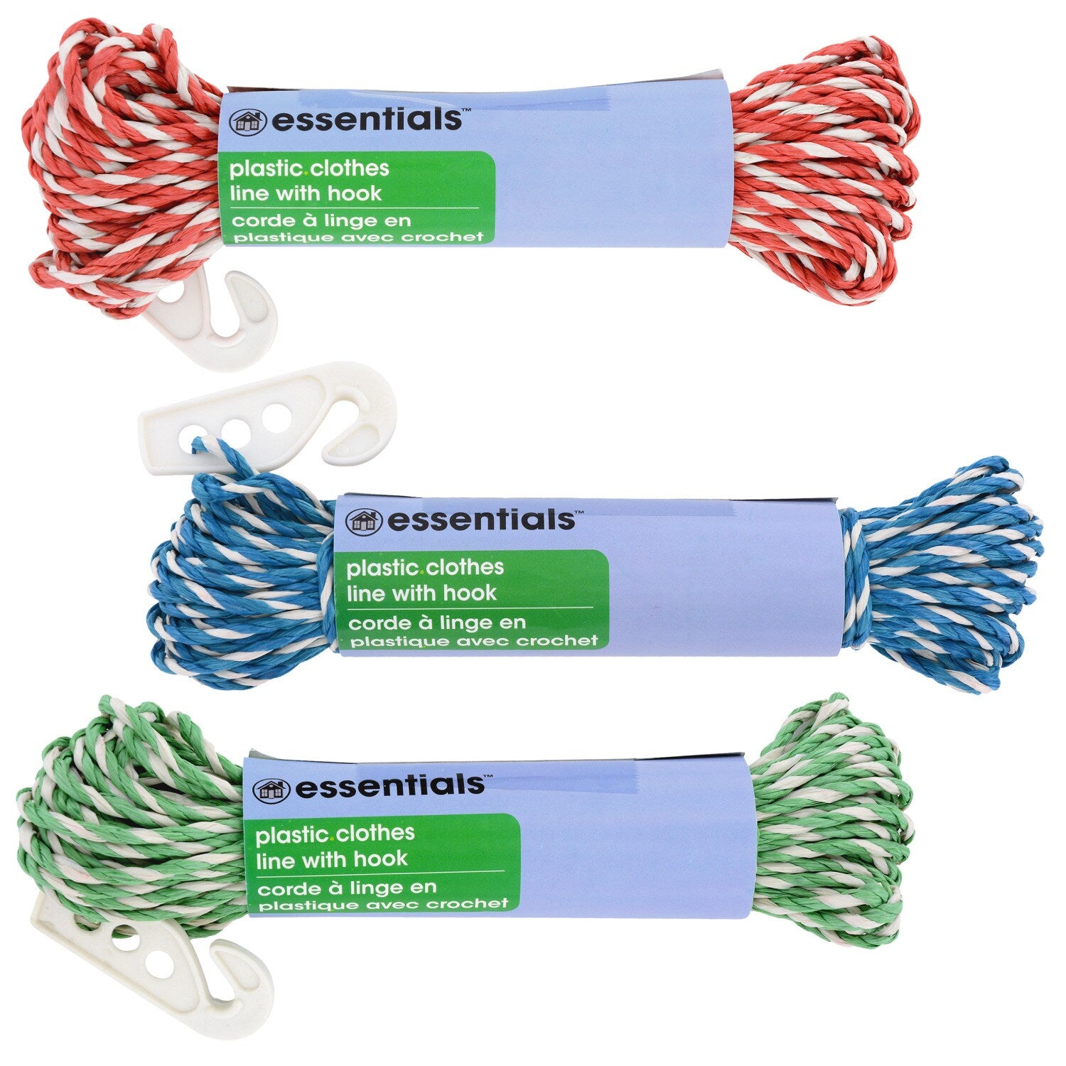 Essentials Plastic Clothes Lines with Hooks (Pack of 24)