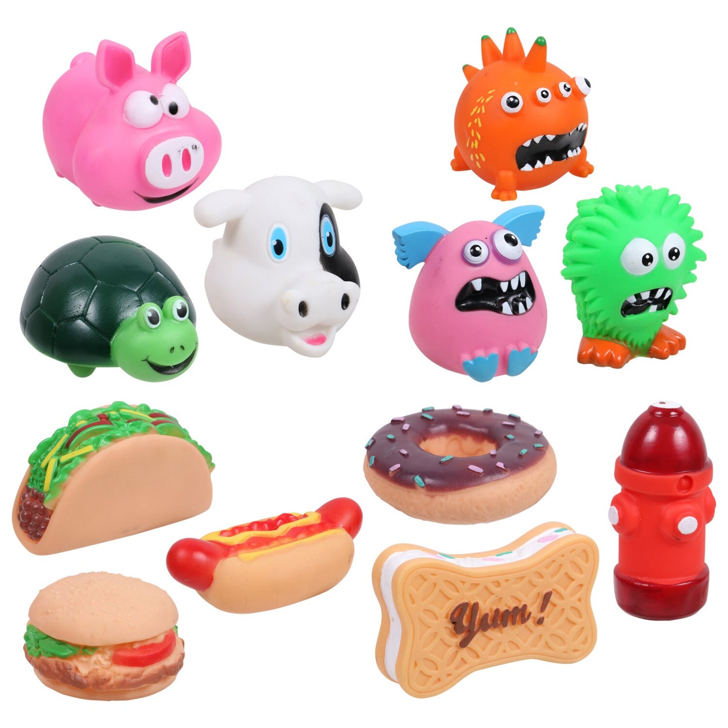 Adorable Squeaky Vinyl Dog Toys, 3.5x3.5x1.75-in. (Pack of 48)