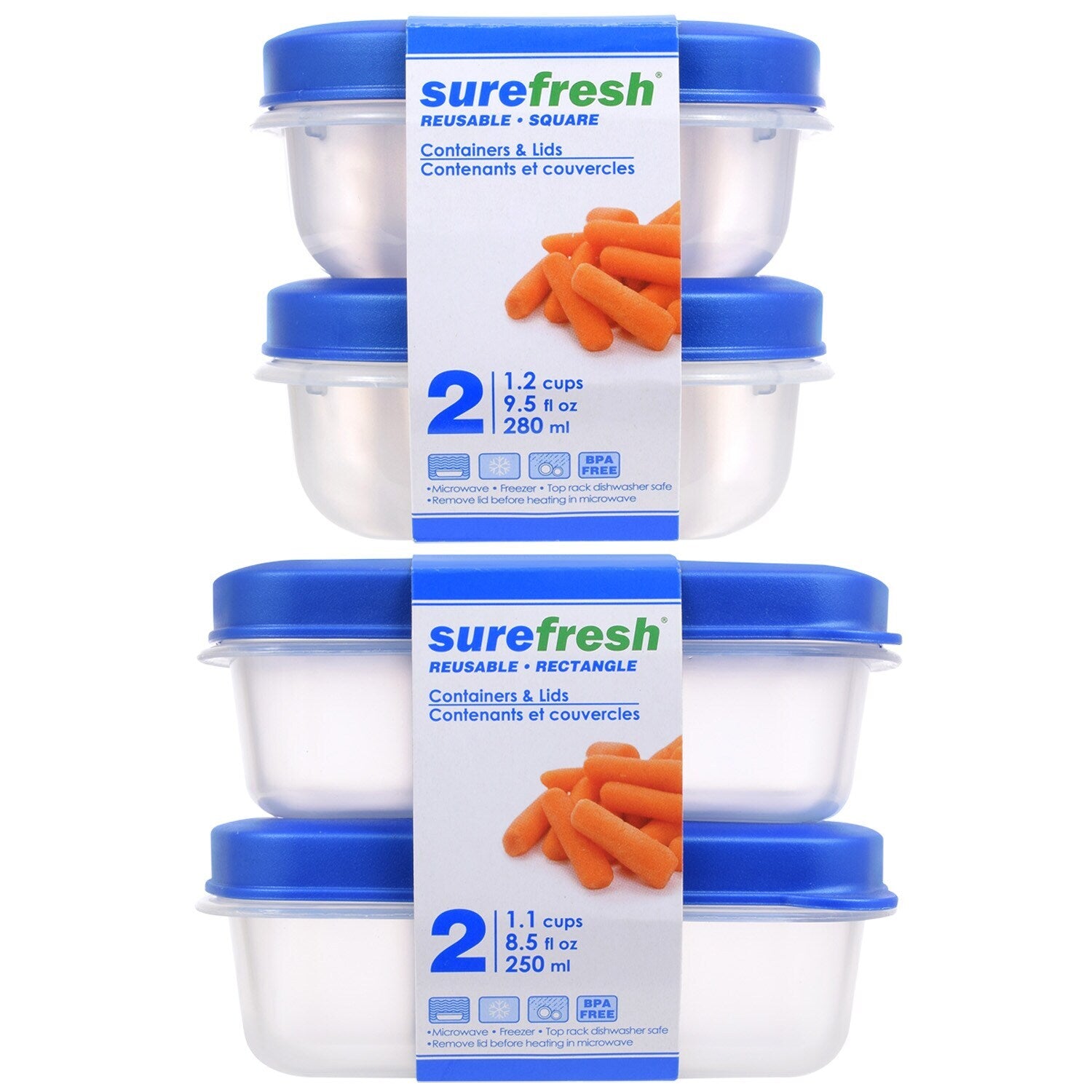 Sure Fresh Rectangular Storage Containers with Blue Lids, 2-ct Packs (Pack of 24