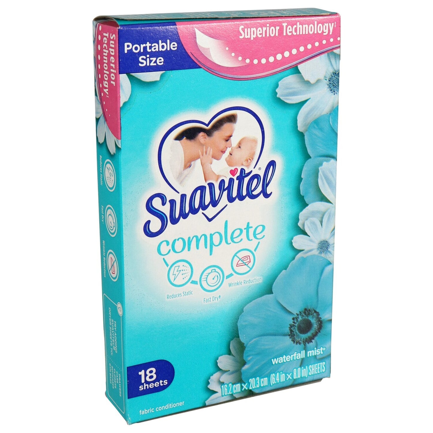 Suavitel Waterfall Mist Scented Fabric Conditioner, 18-Sheet Packs (Pack of 15)