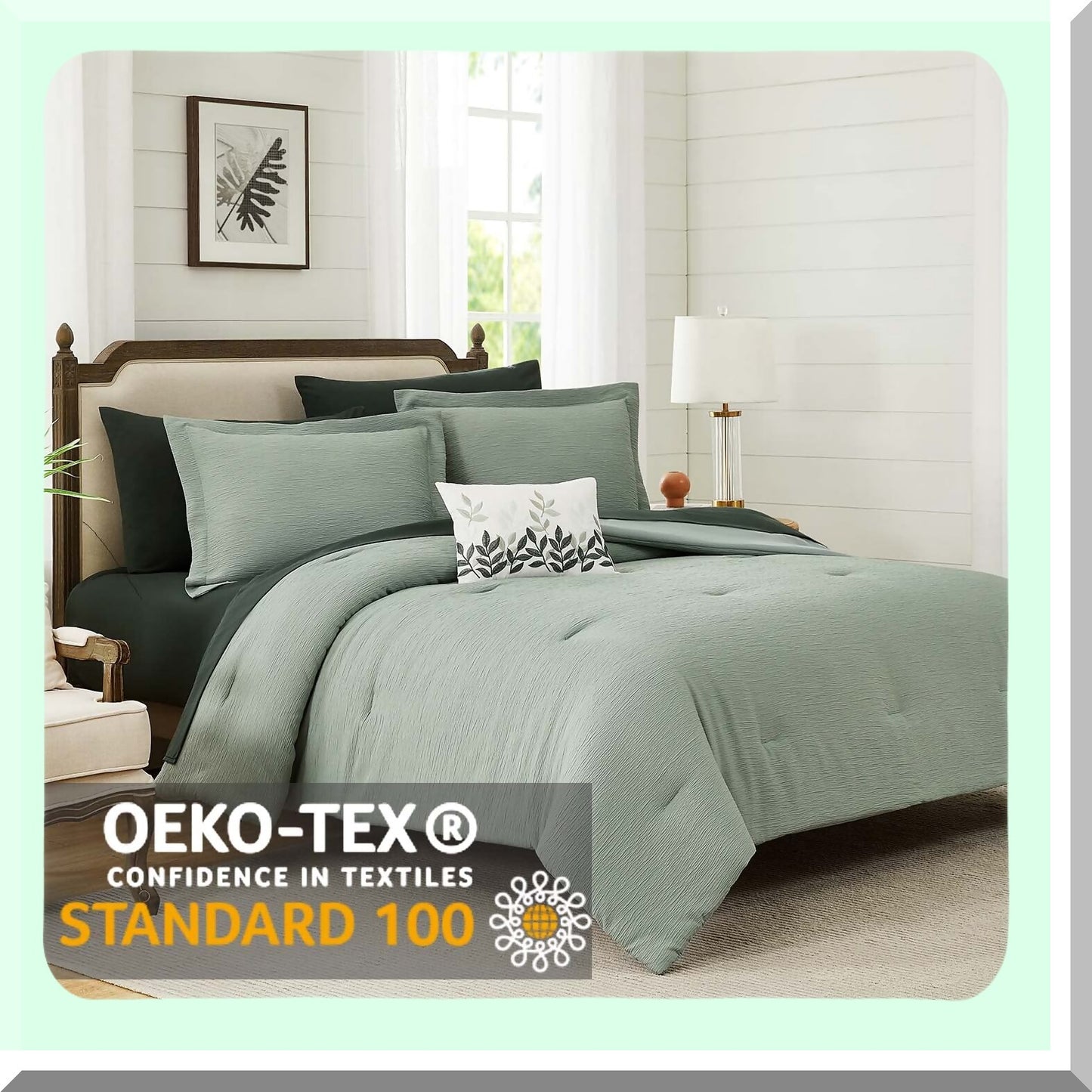 Sage Green Textured Comforter Set - Queen Size 8-Piece Bedding Bundle with Comforters, Sheets, Pillowcases, Shams - All Season Minimalist Design 90"x90"