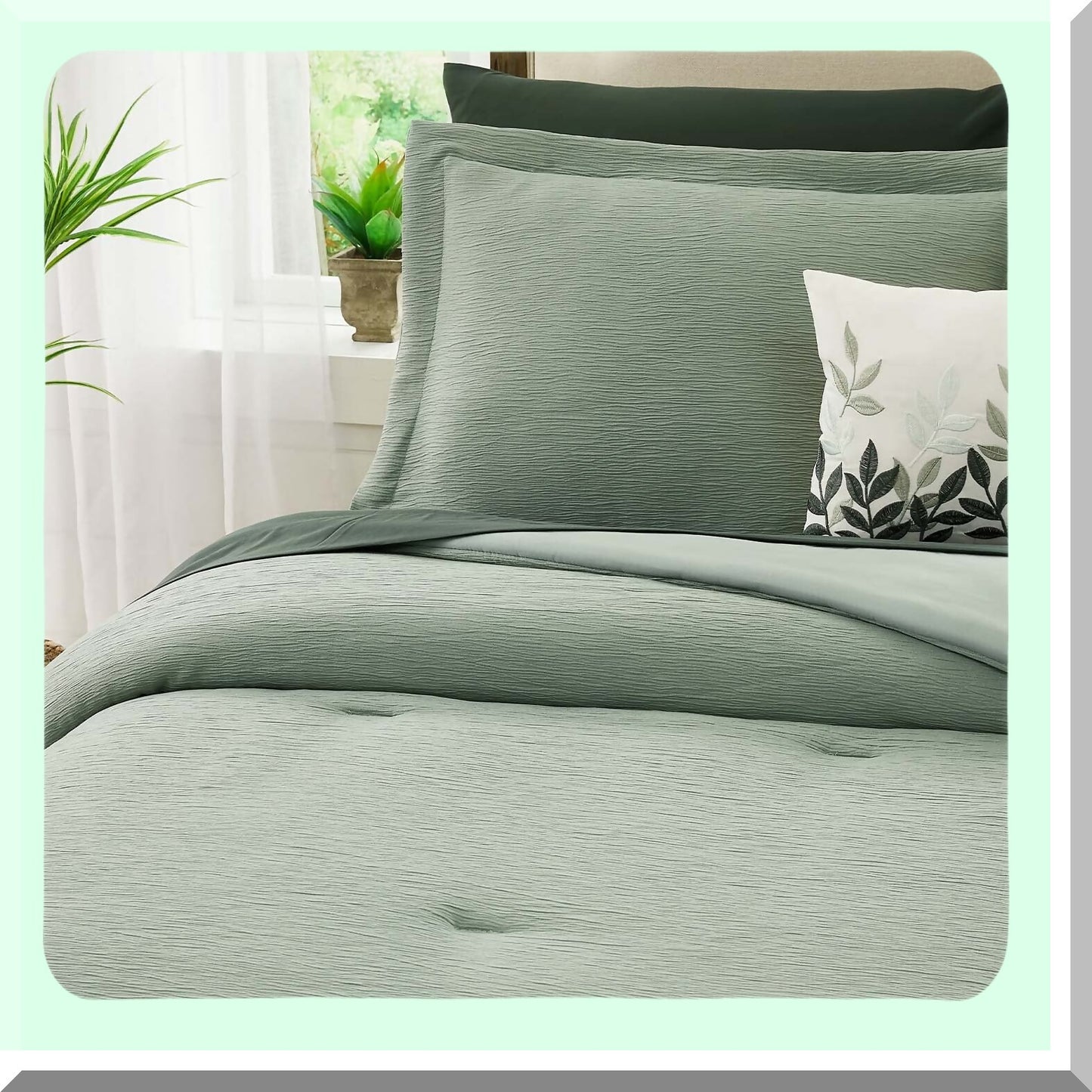Sage Green Textured Comforter Set - Queen Size 8-Piece Bedding Bundle with Comforters, Sheets, Pillowcases, Shams - All Season Minimalist Design 90"x90"