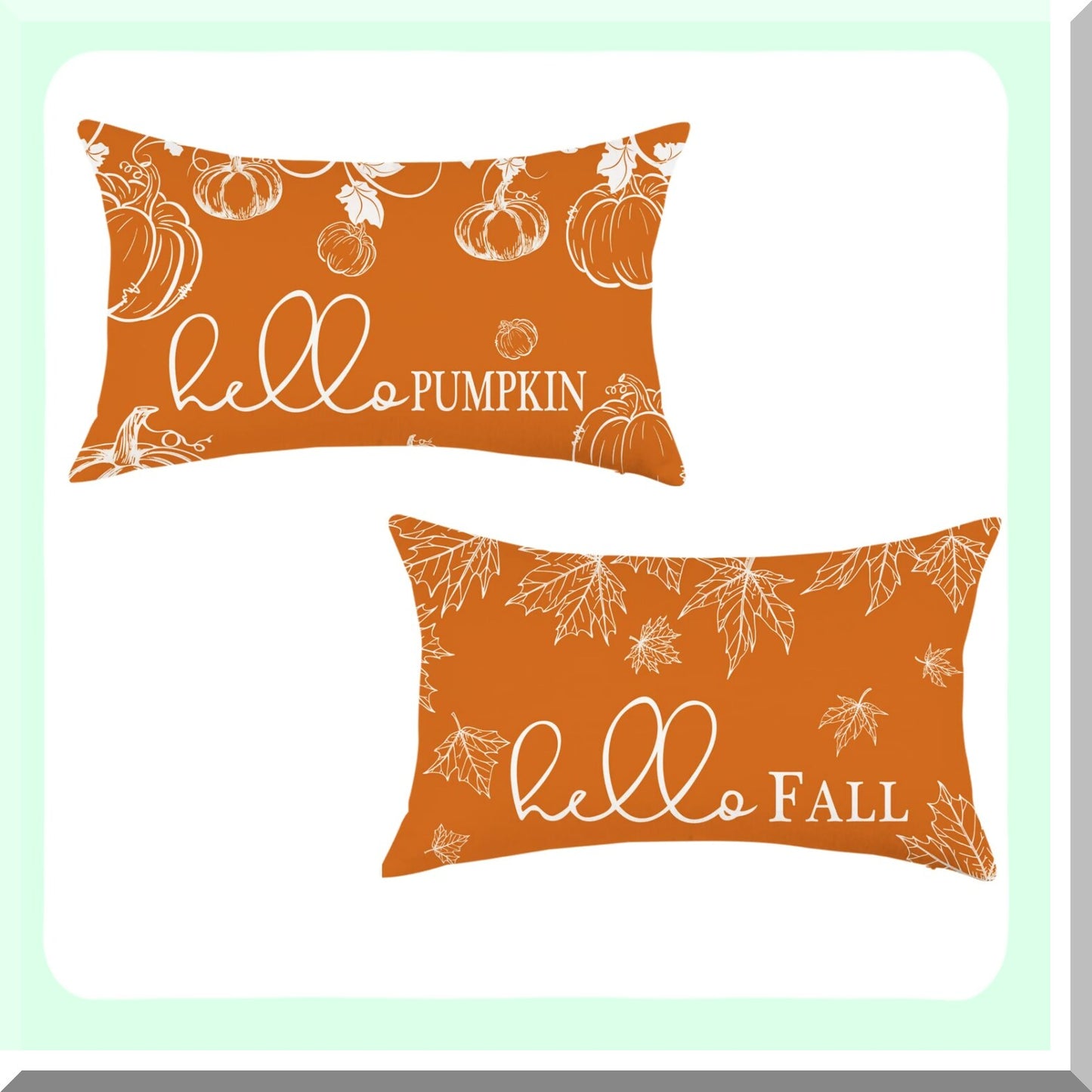Autumn Harvest Decorative Pillow Covers - Set of 2 Farmhouse Pumpkin Maple Leaves Cushion Cover for Sofa Couch - Hello Fall Outdoor Patio Home Bed Décor