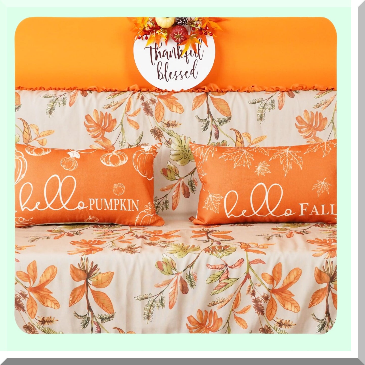 Autumn Harvest Decorative Pillow Covers - Set of 2 Farmhouse Pumpkin Maple Leaves Cushion Cover for Sofa Couch - Hello Fall Outdoor Patio Home Bed Décor