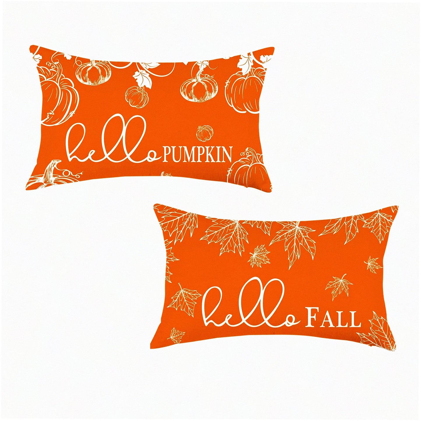 Autumn Harvest Decorative Pillow Covers - Set of 2 Farmhouse Pumpkin Maple Leaves Cushion Cover for Sofa Couch - Hello Fall Outdoor Patio Home Bed Décor