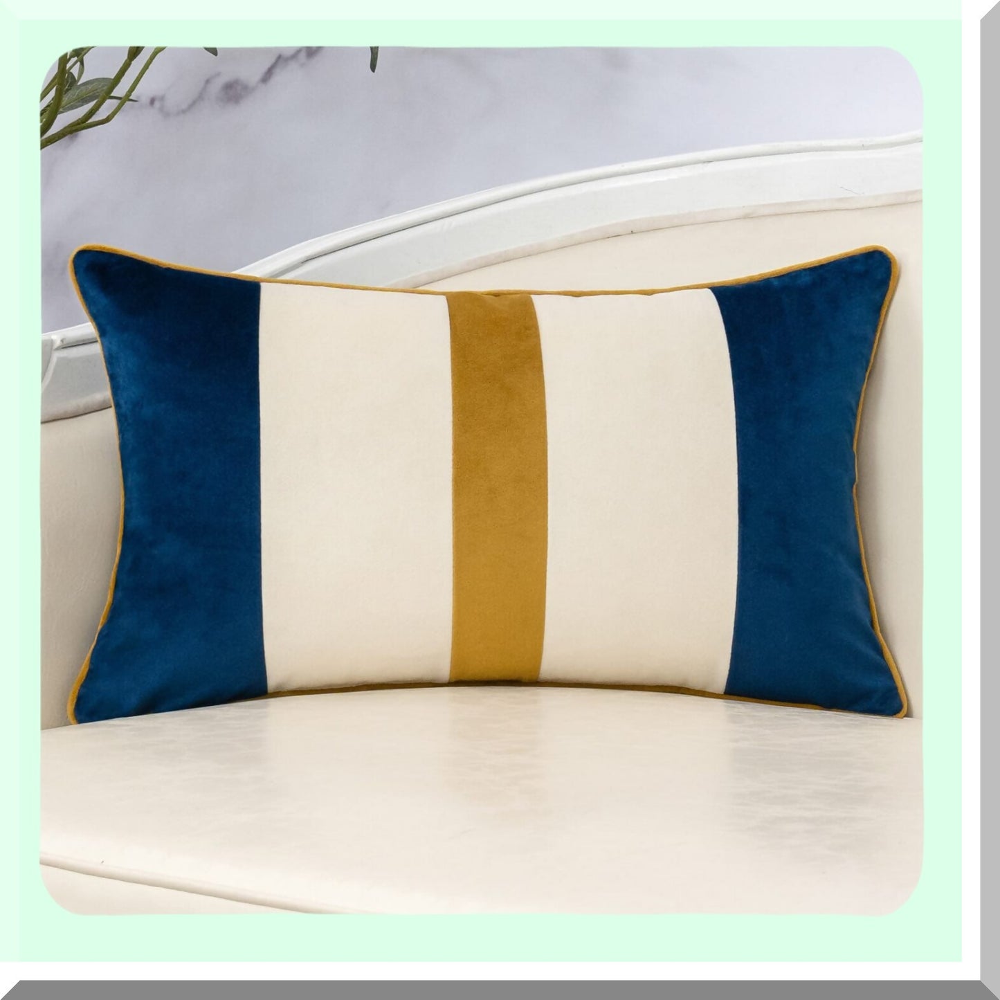 Modern Stripe Velvet Lumbar Pillow Cover - Navy Blue Patchwork Cushion Case for Sofa Couch, Bedroom & Living Room Decor - 12x20 Inch Oblong Pillowcase