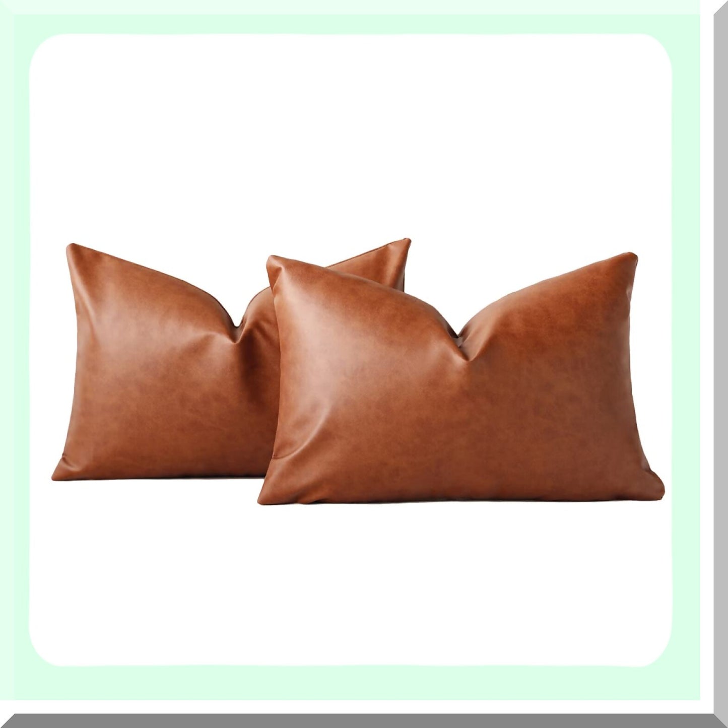 Rustic Leather Lumbar Pillow Covers Set - Modern Farmhouse Style 12x20 Inch Accent Pillowcase for Bedroom Living Room Sofa - Brown Throw Pillows 30x50cm